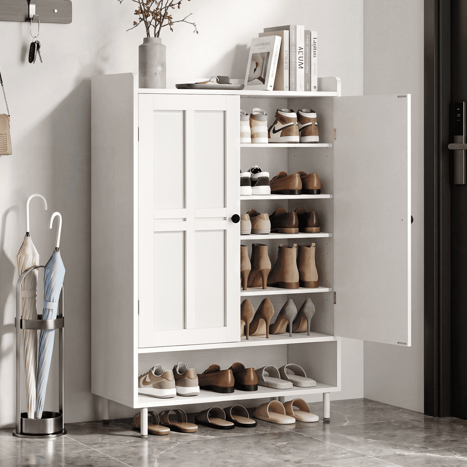 ROGALIS Shoe Storage Cabinet, 45'' Wooden 6-Tier Shoe Cabinet, Hold 18-24 Pairs for Entryway Hallway