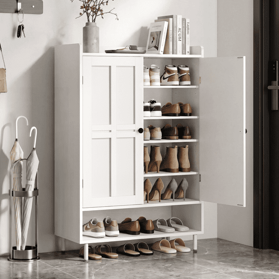ROGALIS Shoe Storage Cabinet, 45'' Wooden 6-Tier Shoe Cabinet, Hold 18-24 Pairs for Entryway Hallway