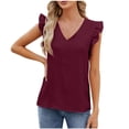 thumbnail image 1 of Timegard Womens Summer Tops Ruffle Cap Sleeve V-Neck Solid Color Comfy Lightweight Blouse Casual Loose Tops, 1 of 6