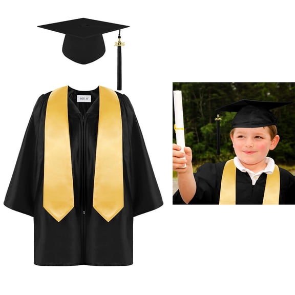 Kids Grad Gowns Kindergarten Cap and Gown for Kids Black Cap and Gown Graduation Gifts for Kids 3-4 Years