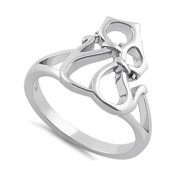925 Sterling Silver Platinum Plated Cat Couple Valentines Day Gifts Ring