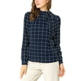 thumbnail image 5 of INSPIRE CHIC Women's Wear-to-Work Tops Checks Bow-Tie Neck Long Sleeve Blouses L Navy Blue, 5 of 8