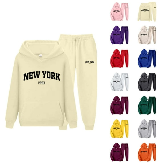 New York Track Suit for Men Women Long Sleeve Pockets Pullover Hoodie and Sweatpants Tracksuits 2 Piece Set