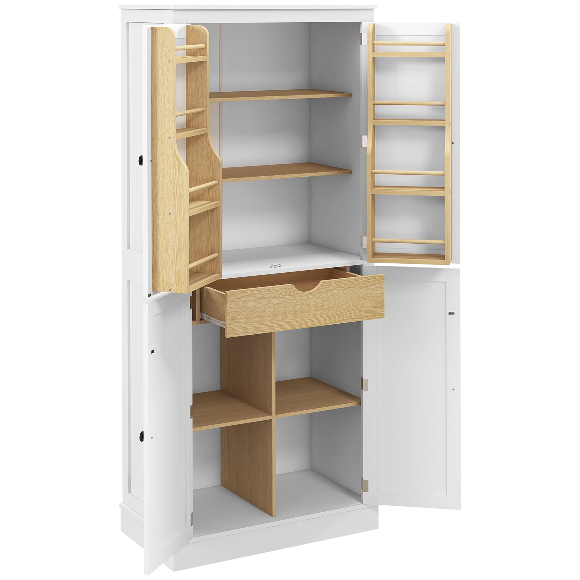 HOMCOM Kitchen Pantry Cabinet w/ 5-tier Shelving, 8 Spice Racks, Drawer