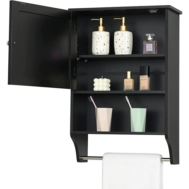 GUVSOETS Black Bathroom Wall with 1 Adjustable Shelf & Door