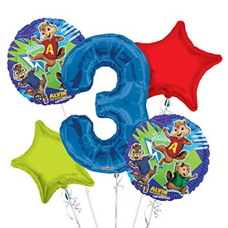 Alvin and the Chipmunks Balloon Bouquet 3rd Birthday 5 pcs - Party