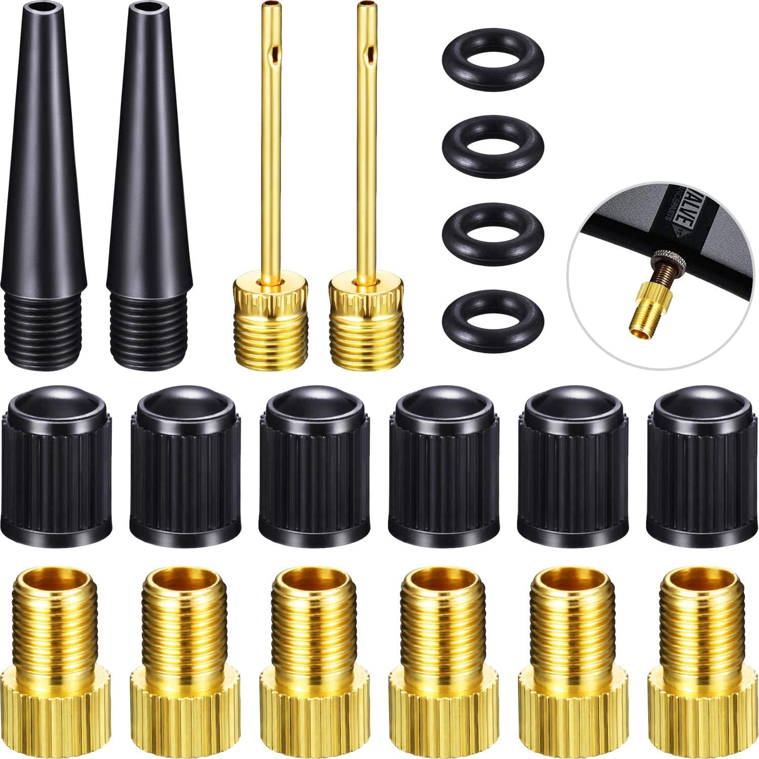 20-Piece Bicycle Valve Adapter and Air Ball Pump Inflator Kit, Bike ...