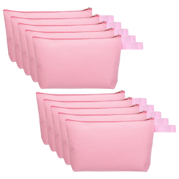 Uxcell 12.2 x 7.5" Canvas Makeup Bags with Strap, 10 Pack Pencil Cosmetic Zipper Bag Case Toiletry Pouch, Pink