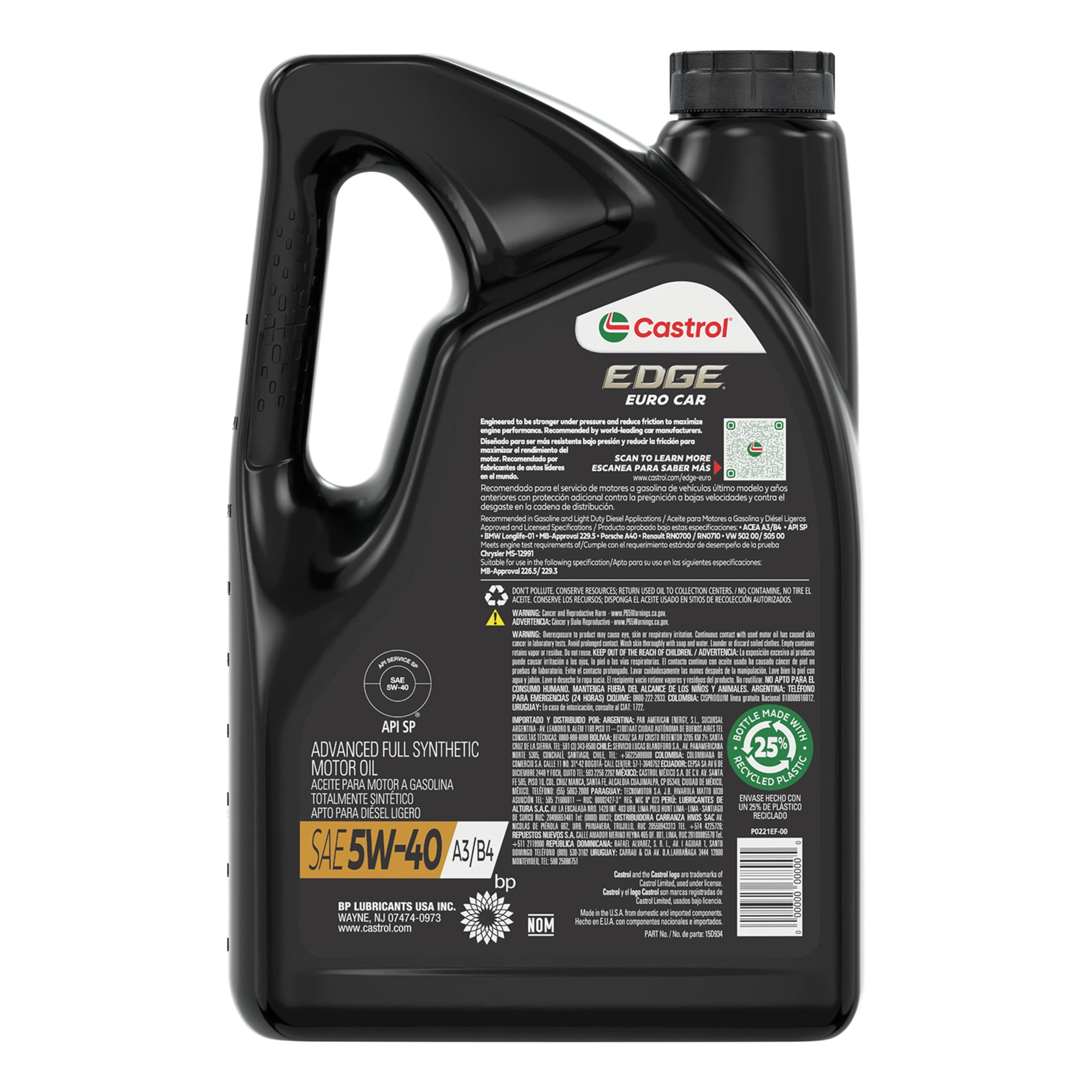 Castrol EDGE 5W-40 Engine Oil, Advanced Full Synthetic A3/B4, Euro, 5 Quarts - Walmart.com Castrol EDGE 5W-40 Engine Oil, Advanced Full Synthetic A3/B4, Euro, 5 Quarts - Walmart.com
