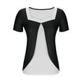 thumbnail image 4 of Hot days, bold styles Olyvenn Womens Plus Size Tops Summer Dressy Hollow Out Boat Neck Short Sleeves Lightweight T-Shirt Color Blocked Patchwork Tee Black XXXL, 4 of 6