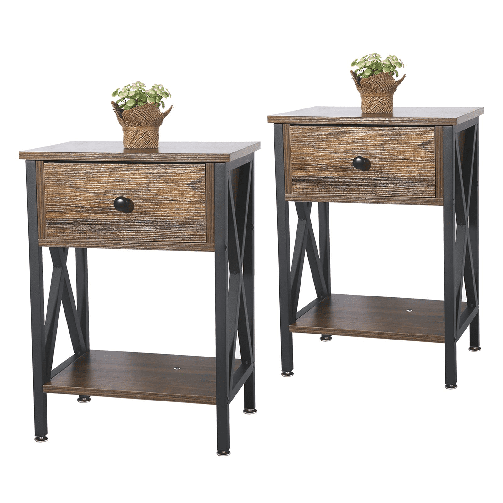 Set of 2 Nightstand Beside Table Chest Sofa Table End Table Accent Table Brown 