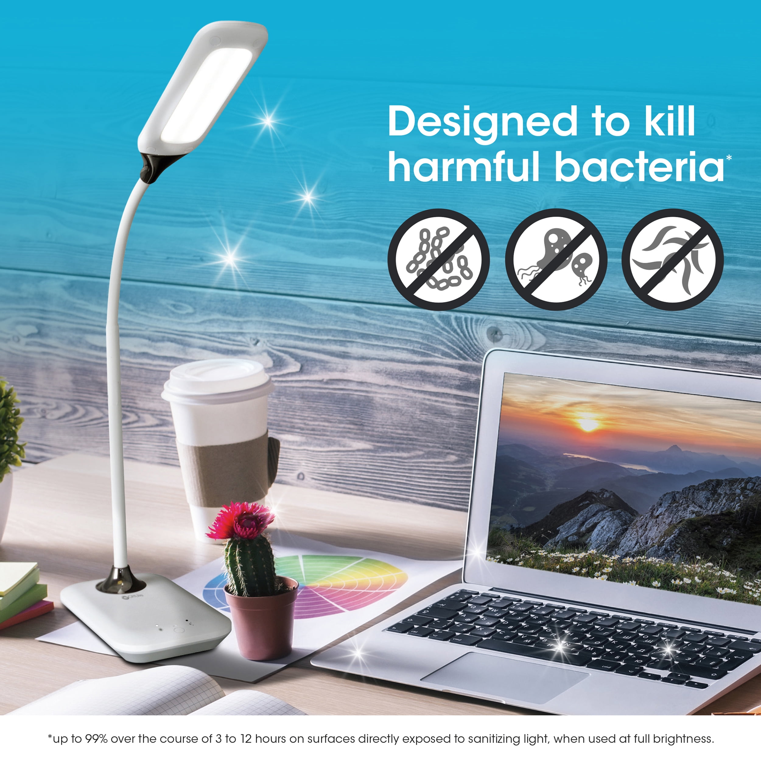 OttLite Enhance LED Sanitizing Desk Lamp with USB Charging – Eliminates up to 99.9% of Bacteria, Touch Activated, Flexible Neck, Modern Light for Reading, Crafting & Office Desktop