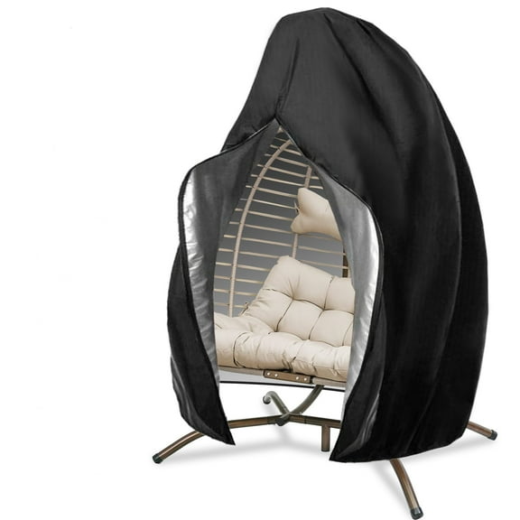 Egg Chair Cover Waterproof Outdoor Swing Chair Covers, 45.28 x 74.8 inch Patio Hanging Chairs Cover Windproof Single Seat Wicker Egg Chair Covers with Zipper & Drawstring (Single Seat, Black)