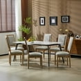 thumbnail image 2 of Set of 6 French Country Dining Chairs with Cane Backrest and Upholstered Seat - Fluted Legs Rustic Weathered Finish - Solid Rubberwood Vintage Kitchen Chairs, 2 of 9