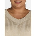 Terra & Sky Women's Plus Size VNeck Lurex Pointelle Pullover Sweater