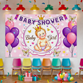 thumbnail image 2 of Pink Themed Baby Girl Baby Shower Background Banner with Crown Balloons Butterflies Decorations Party Supplies Photography Props Backdrop for Celebration Events Decor Decorations, 2 of 7