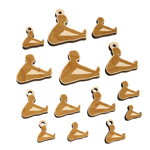 Yoga Seated Forward Bend Pose Wood Mini Charms Shapes DIY Craft Jewelry - With Hole - 12mm (26pcs)