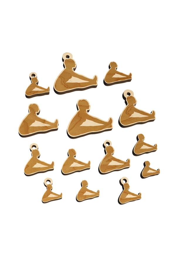 Yoga Seated Forward Bend Pose Wood Mini Charms Shapes DIY Craft Jewelry - No Hole - 25mm (7pcs)