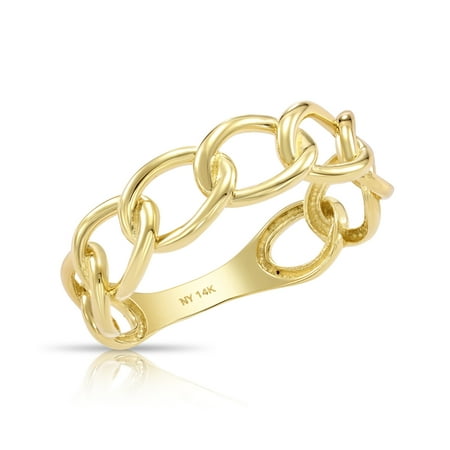 Tilo Jewelry 14K Yellow Gold Dainty Cuban Chain Link Style Braided Band Ring | Size 5 | Minimalist Everyday Ring for Women & Unisex