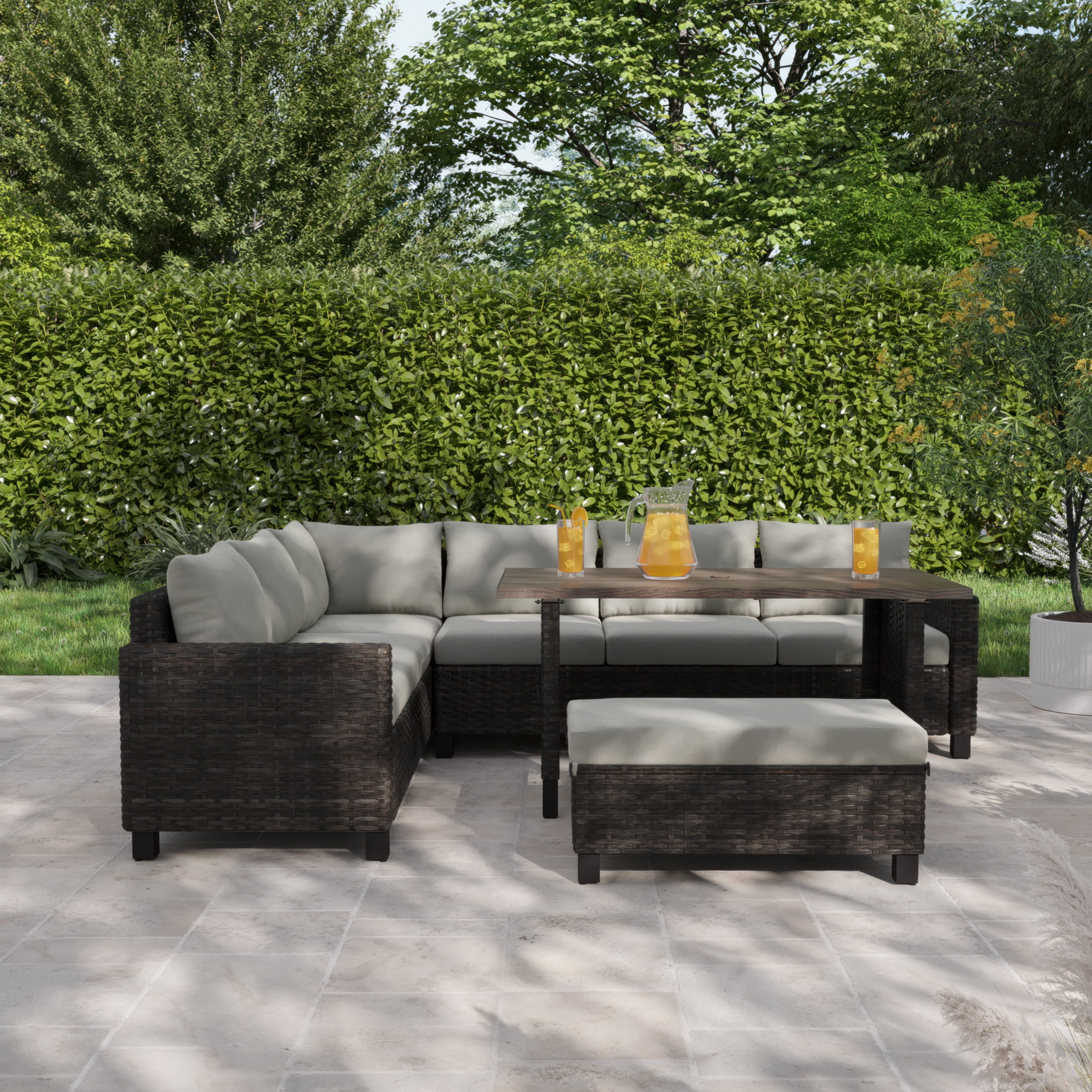 Better Homes & Gardens Brookbury 4-Piece Steel Outdoor Sectional Dining Set with Cushions & Covers, Tan
