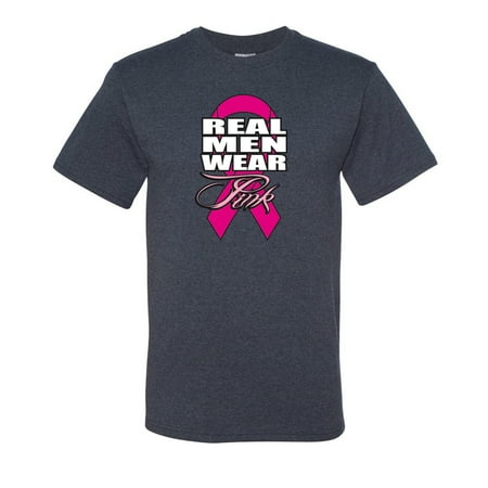 Real Men Wear Pink Breast Cancer Awareness Graphic Mens T-shirts   Vintage Heather Blue  Small