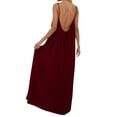 thumbnail image 4 of Women's Backless Maxi Dress, Solid Color Spaghetti Strap Loose Fit Long Dress, Casual Sleeveless Beach Dress for Vacation, Summer and Daily Wear Wine XXL, 4 of 8