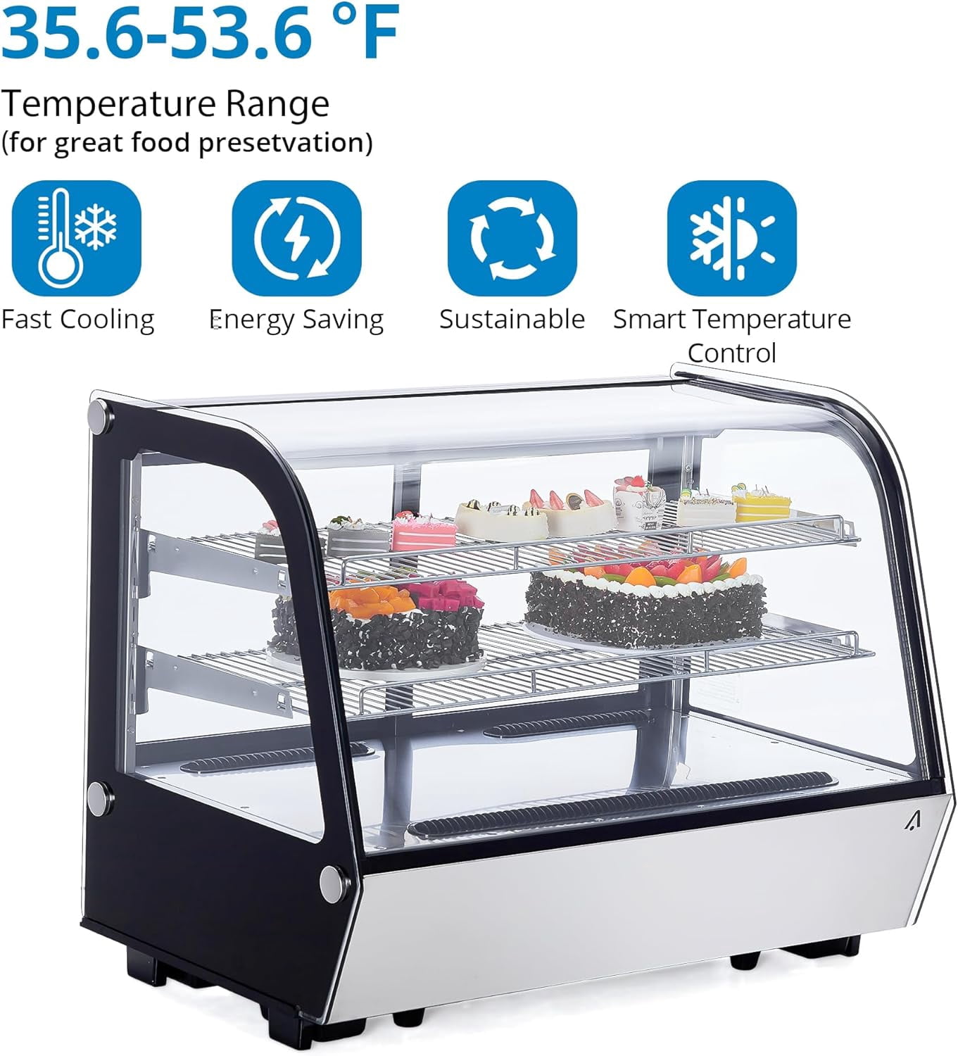 IdealHouse 4.6 Cu. Ft. Commercial Bakery Cake Display Refrigerator, Countertop Pastry Display Case, LED Lighting, Double-Layered Glass