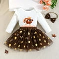 thumbnail image 2 of FAOWME Big Girls Thanksgiving Outfit Long Sleeve Round Neck Cartoon Print Bodysuit And Tutu Skirt Headband Fashion Comfortable Three Piece Sets For Holiday Party Brown 9-12 Months, 2 of 7