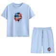 thumbnail image 6 of Amidoa Girls 2 Piece Outfits Summer Clothes Short Sleeve Floral Print Cotton T-Shirt and Shorts Casual Kids Clothing Sets Light Blue Size 4T, 6 of 9