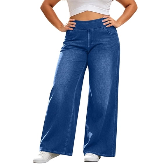 ATOYSOY Wide Leg Jeans Plus Size Woman High Waist Pull On Jeans for Women Stretchy Jean Pants Straight Leg Denim Pants
