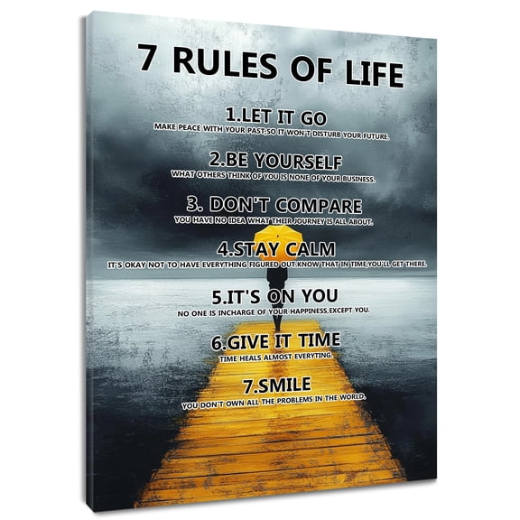 Inspirational Quotes Canvas Wall Art Yellow Umbrella Black and White Ocean Abstract Oil Prints Posters Living Room Decor Modern Simple Home Art Bedroom Bathroom Office Wall Decor,12x16 Inches