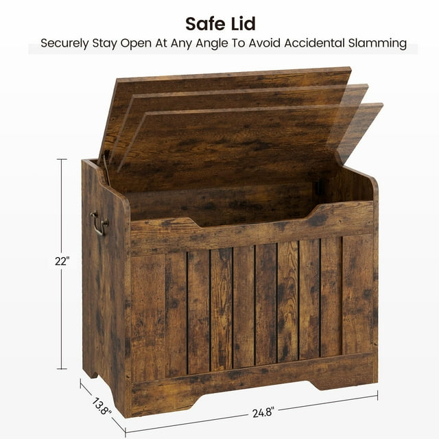BeesClover Coffre de Rangement, Banc de Rangement avec Charnière de Sécurité, Coffre de Rangement en Bois, Coffre de Rangement à Couvercle Rabattable pour Couvertures, Banc de Rangement pour Entrée, Salon, Chambre