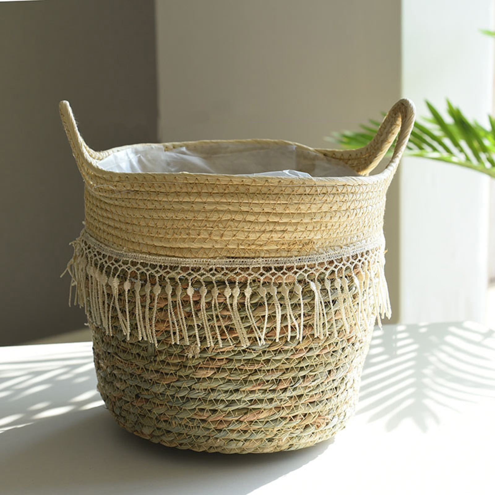Fdelink Flower Pot Seagrass Wicker Basket Flower Pot Folding Basket Storage Basket Decoration