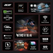 Acer Nitro V 16 AI 16” WUXGA IPS 180Hz Gaming Laptop, AMD Ryzen AI 5 240 Processor, NVIDIA GeForce RTX 5050 with 8GB GDDR7 VRAM, 16GB RAM, 512GB PCIe Gen 4 SSD, Obsidian Black
