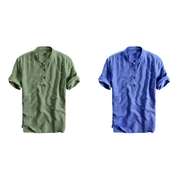 (2-Pack) Rinsvye Breathable Shirt Cool Hanging Men Slim Button Down Shirt Thin Summer and Gradient Check Dress Shirt Men Dyed Men's Blouse