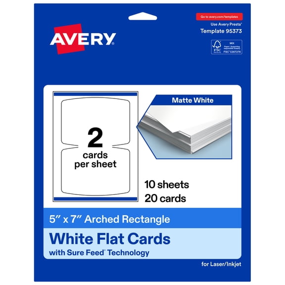 Avery Arched Rectangle Flat Cards, 5" x 7", Matte White, 20 Total