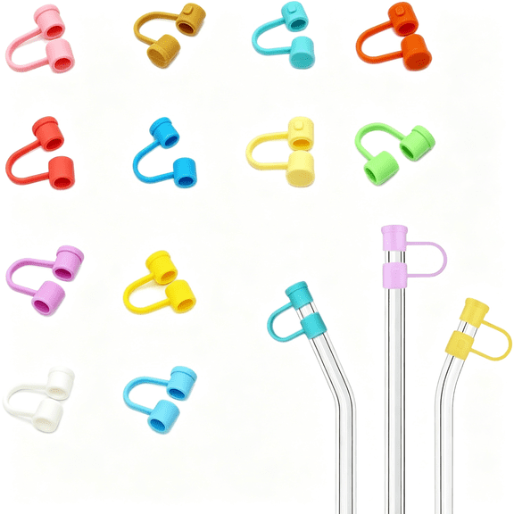 ACDANC (12 Packs) 6-7Mm Silicone Straw Covers | Suit for Normal Straws; Simple Colorful Dust Proof Straw Tips Toppers Caps Leak-Proof Straw Toppers
