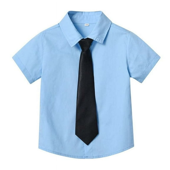 ATOGUTA Boys Girls Short Sleeve Shirts Dress Shirts Formal Uniform Woven Kids' Casual Collared Shirt Blue, Size 3M-6