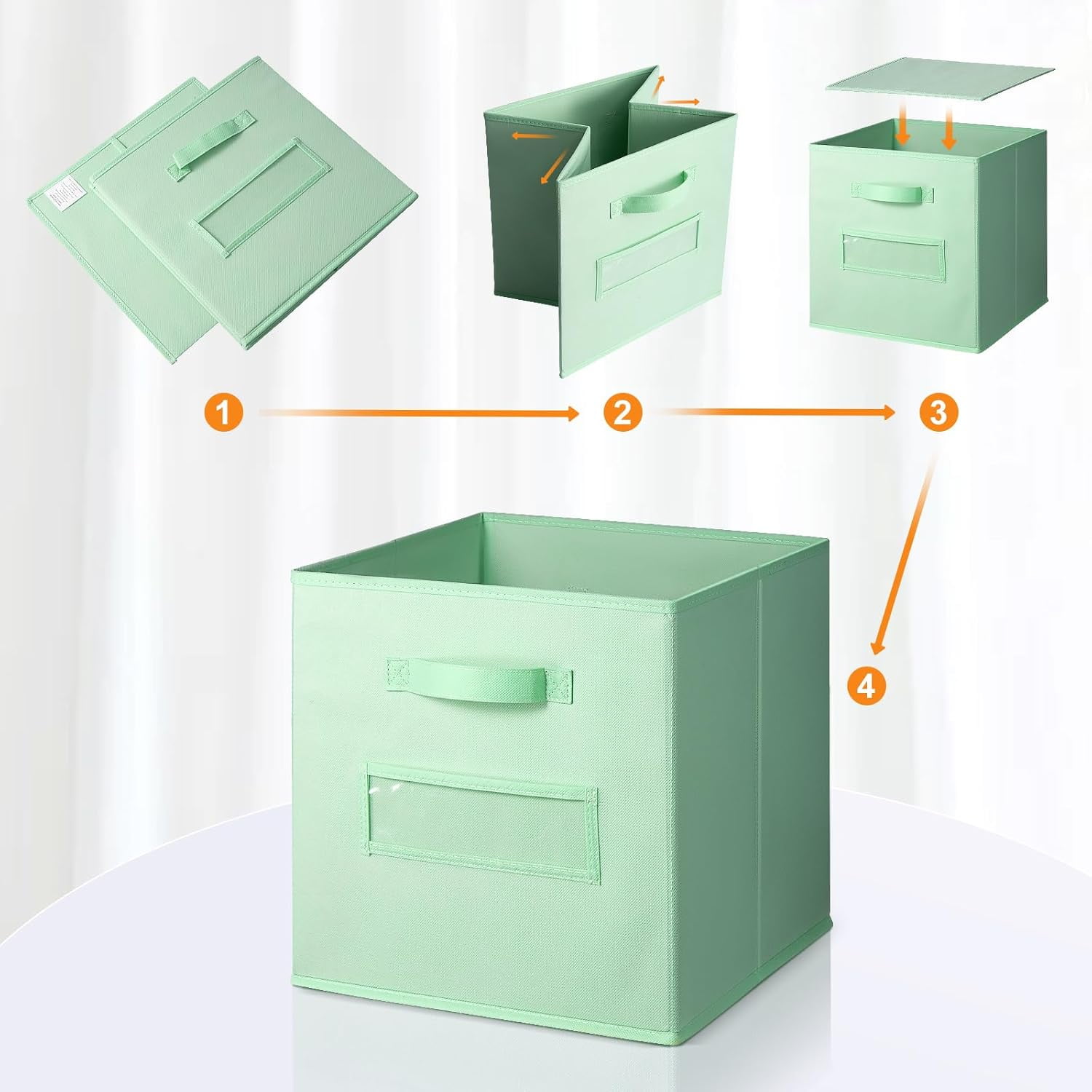 13x13 Inch Cube Storage Bins(Set of 8)-Basket Bins with 8 Labels Window Cards & a Pen - Collapsible Storage Organizer Boxes Cube For Nursery Home & Office-Grass Green