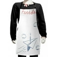 thumbnail image 1 of Adventure Kids Apron, Flying Paper Plane in Hand Drawn Sketch Cartoon Style Freedom Text Clouds, Boys Girls Apron Bib with Adjustable Ties for Cooking Baking Painting, Bluegrey Red White, by Ambesonne, 1 of 2