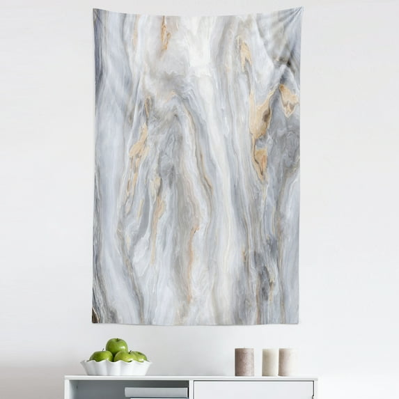 Marble Tapestry, Pastel Toned Abstract Marbling Inspired Close up Stone Look Print, Fabric Wall Hanging Decor for Bedroom Living Room Dorm, 5 Sizes, Pale Ceil Blue and Beige, by Ambesonne