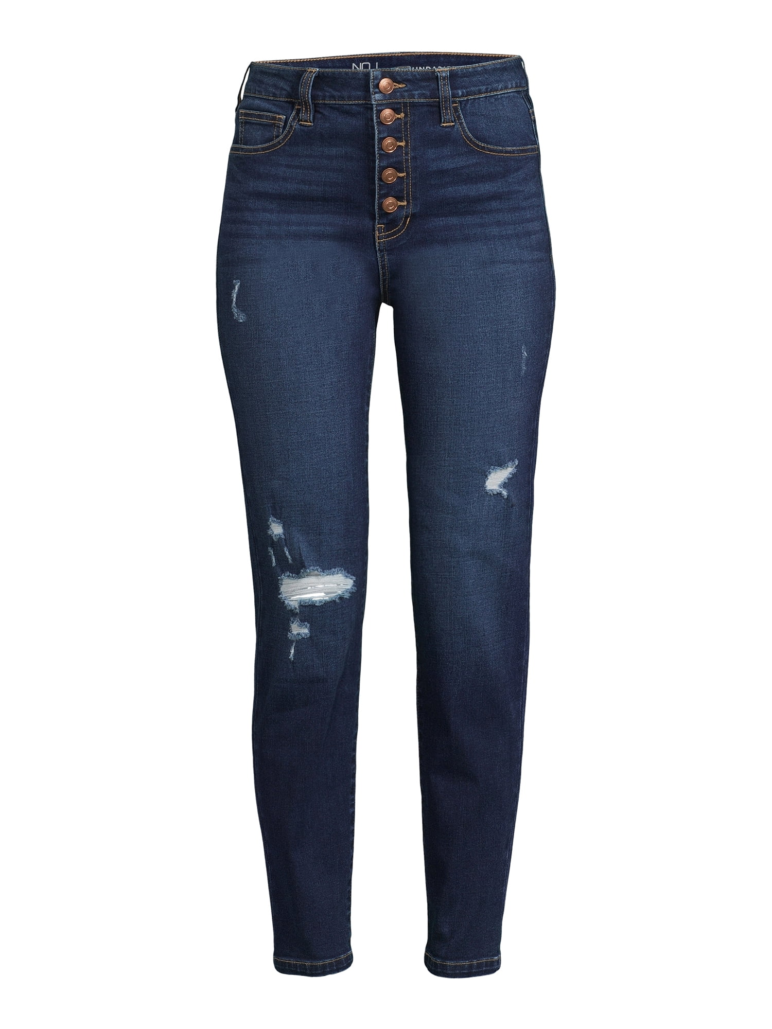 No Boundaries Juniors Button Fly Destructed Skinny Jeans