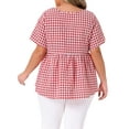 thumbnail image 4 of DARING DIVA Women's Plus Gingham Tops Plaid V Neck Babydoll Top 3X Red, 4 of 7