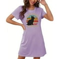thumbnail image 4 of Sakmal Playful Sleep Dress for Women Cloud-Like Plus Size Purple Nightwear Cat Print Short Sleeve Crew Neck Short Nightgowns S-2XL, 4 of 7