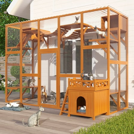YIYADO Outdoor cat house, cat tree, outdoor pet fence, waterproof and sunproof, with a free cat house included.