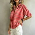 thumbnail image 3 of GigrtiJin Women's Short Sleeve T Shirts Striped V Neck Collared T Shirts Womens Casual Pull On Cropped Outdoor Tees with Button, 3 of 5