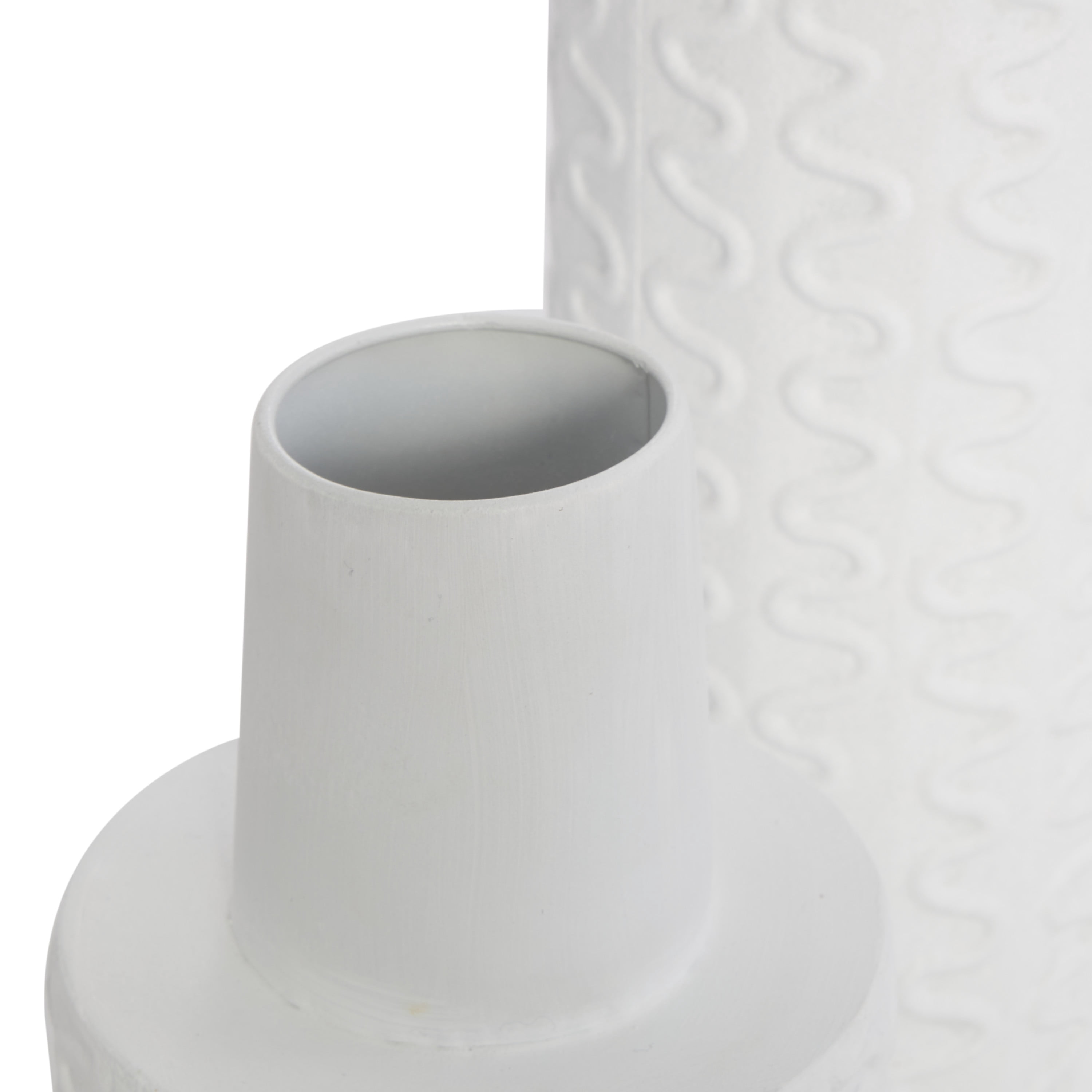 DecMode 16", 11"H Abstract Wavy Textured White Metal Vase, Set of 2