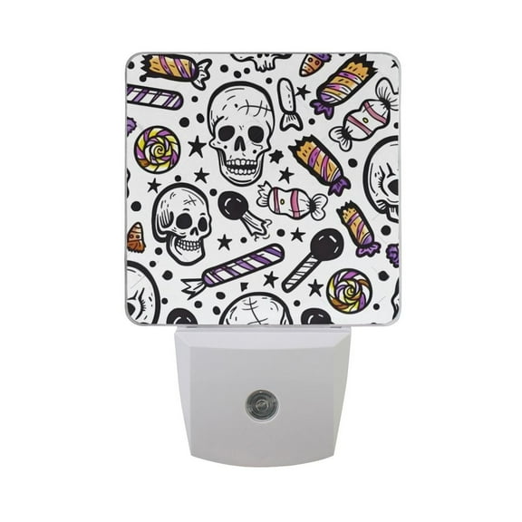 Halloween Candy Skull Star Night Light 2 Pack LED Nightlight Plug into Wall Dusk to Dawn Sensor Soft White