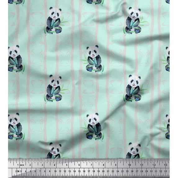 Soimoi Green Cotton Duck Fabric Bamboo Panda Jungle Print Fabric by the Yard 56 Inch Wide