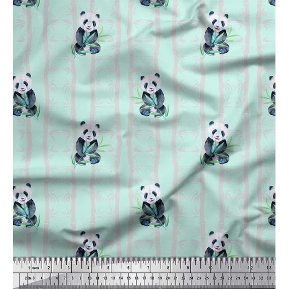 Soimoi Green Silk Fabric Bamboo Panda Jungle Fabric Prints By Yard 42 Inch Wide